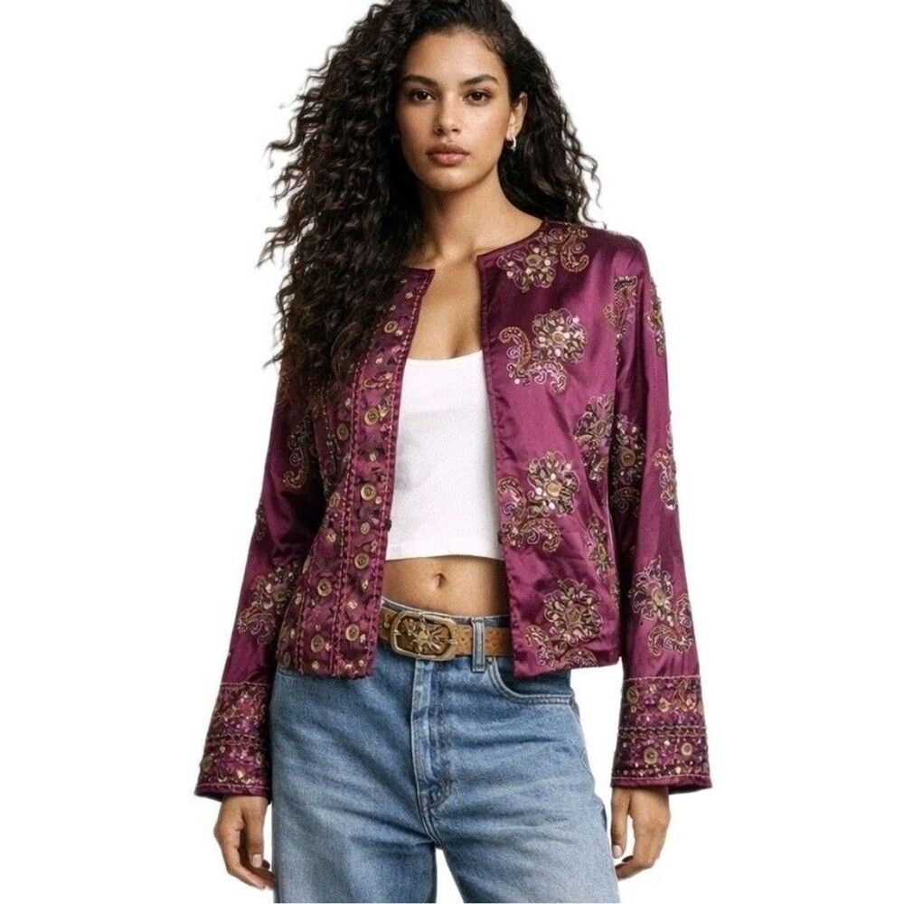 Chico's Royal Glam New! Sz S (8/10) Beaded Sequin Ratune Fuschia Blazer Jacket - Picture 13 of 13